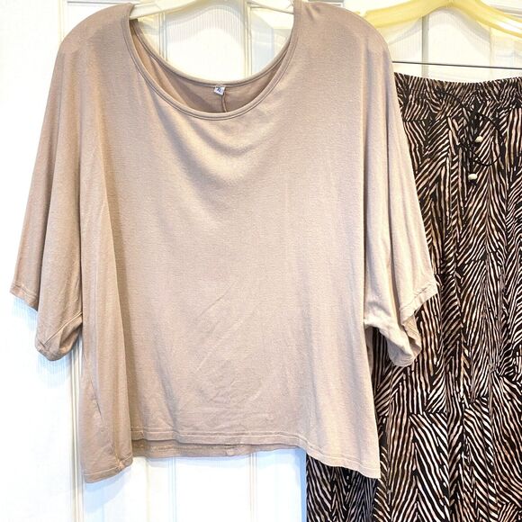 Outfit 220 Hickory Pull On Casual Lounge Wide Leg Pant Knit Top Black/Creme L/XL - Picture 2 of 10